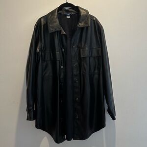 Black Leather Button Down Jacket